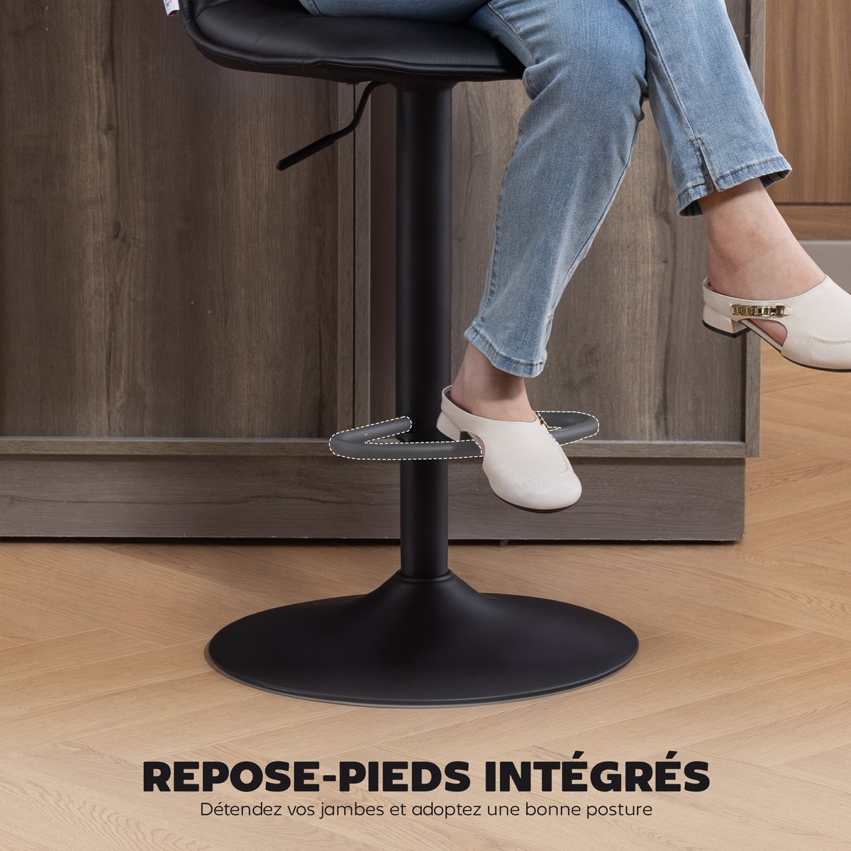 Tabouret de bar PU Noir noir, HOMCOM