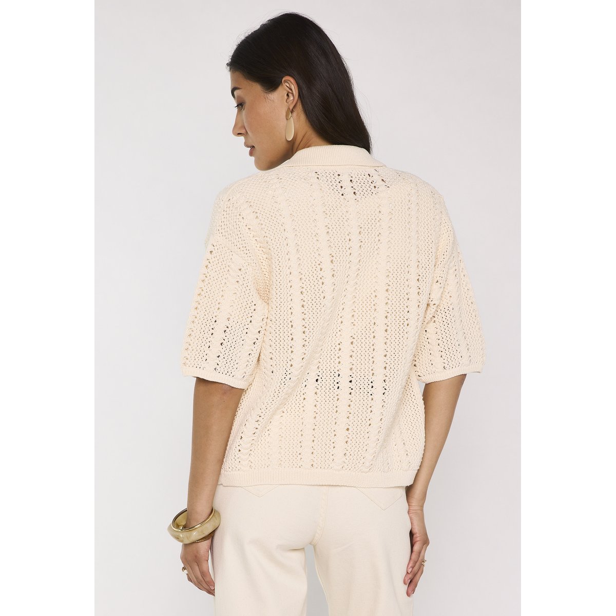 Gilet maille à manches courtes en coton mélangé ADELE creme, Maison 123