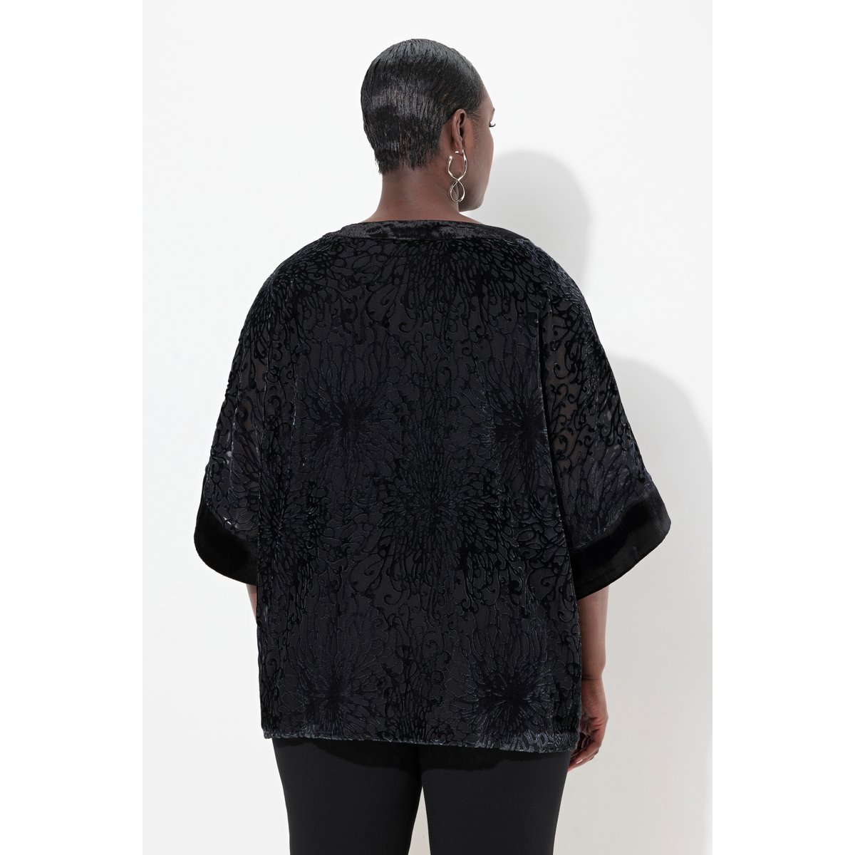 Chemisier oversize en velours dévoré noir, ULLA POPKEN