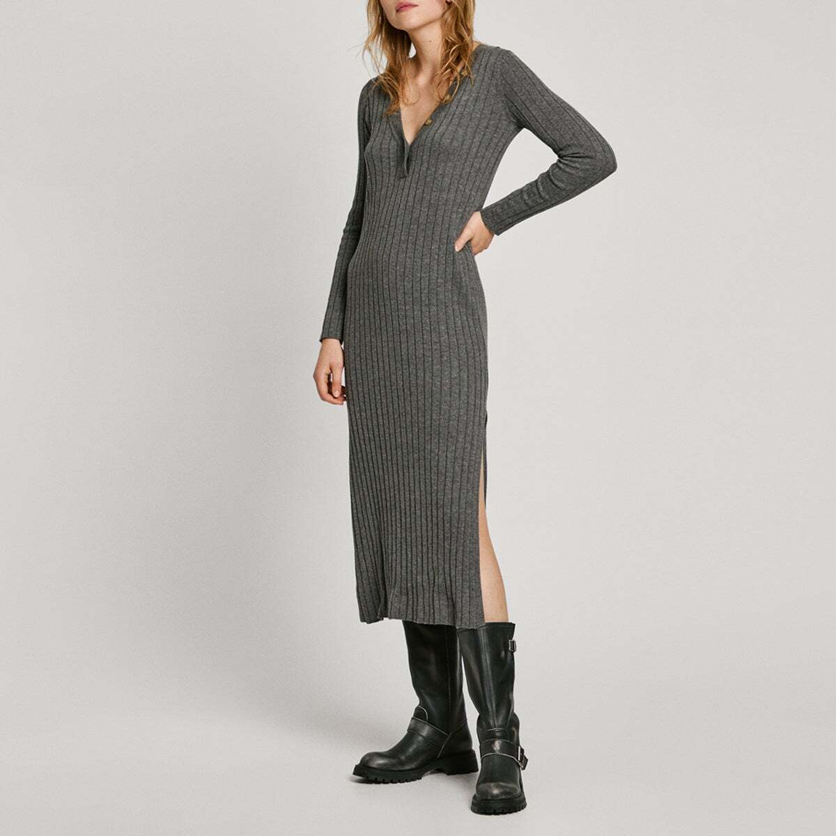 Robe Longue Côtelée gris foncé chine, PEPE JEANS