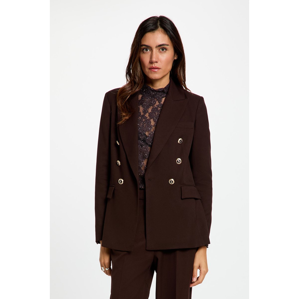 Blazer ajusté manches longues marron foncé, MORGAN