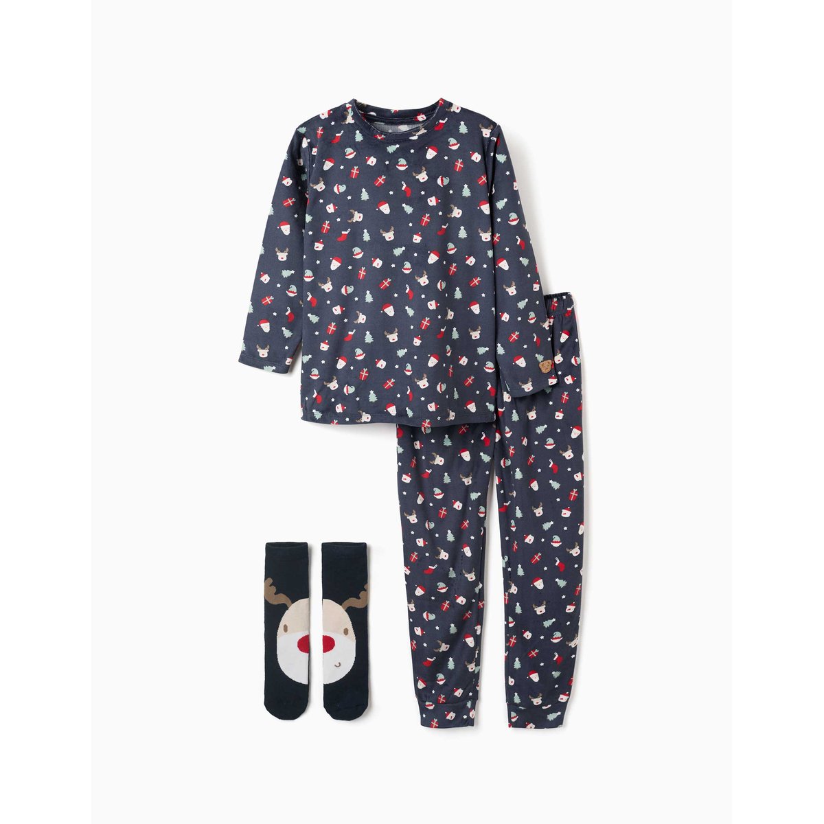 Pyjama + chaussettes antidérapantes avec motif de Noël bleu foncé, ZIPPY