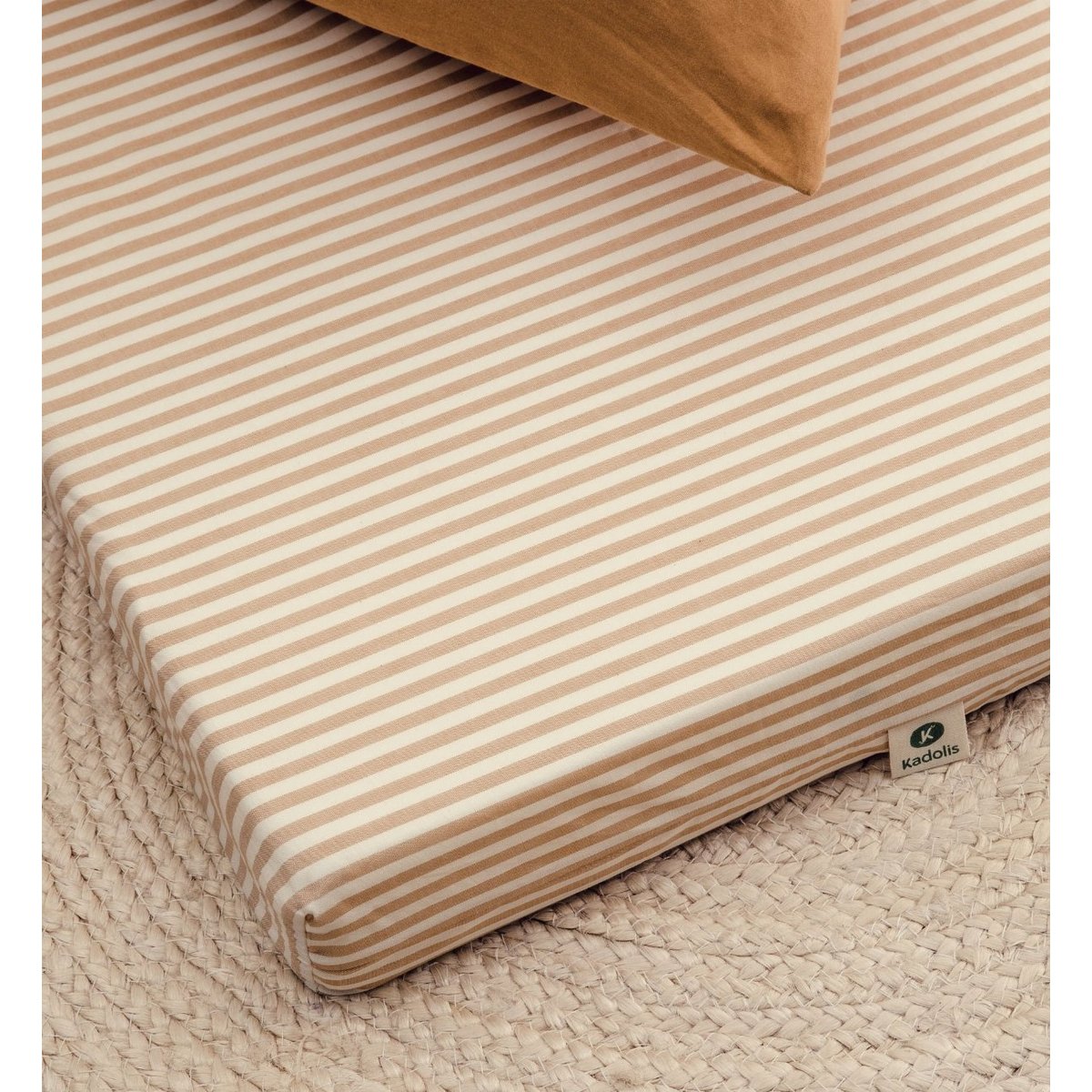 Matelas d'appoint pliant coton bio RAYÉ rayé ambre, KADOLIS