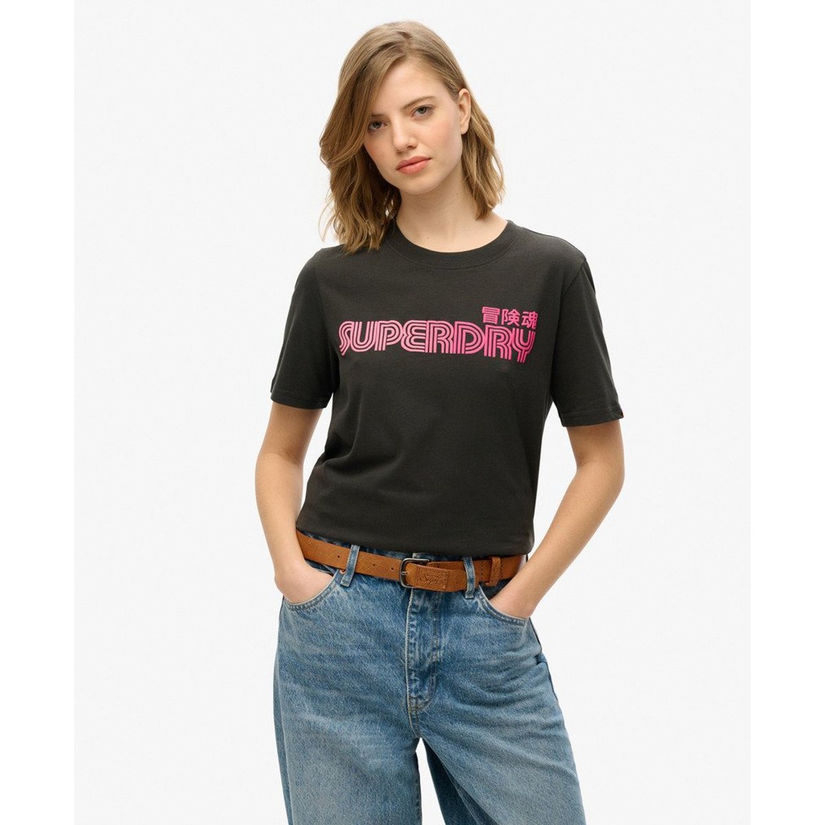 T-shirt Faded Core noir bison, SUPERDRY