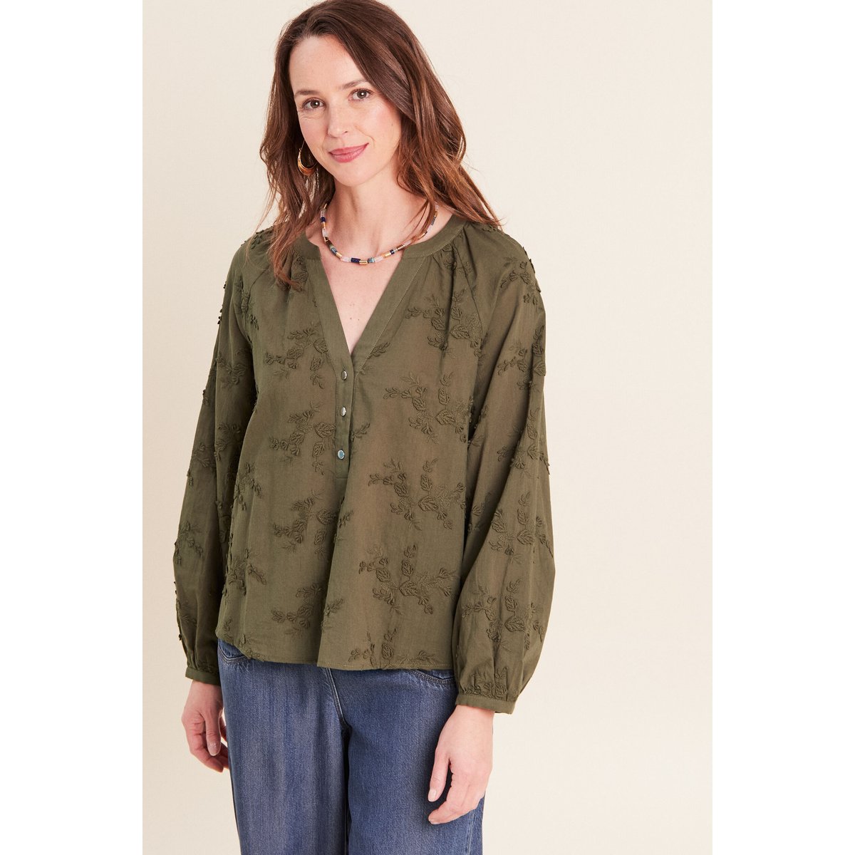 Blouse ample manches longues fluide vert kaki, BREAL