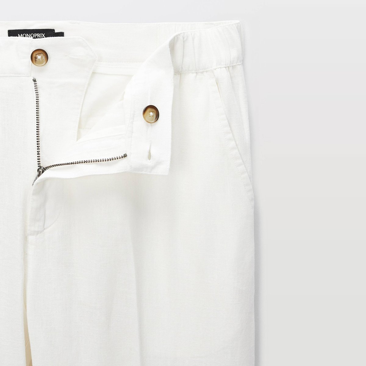 Pantalon en lin et coton naturel, MONOPRIX