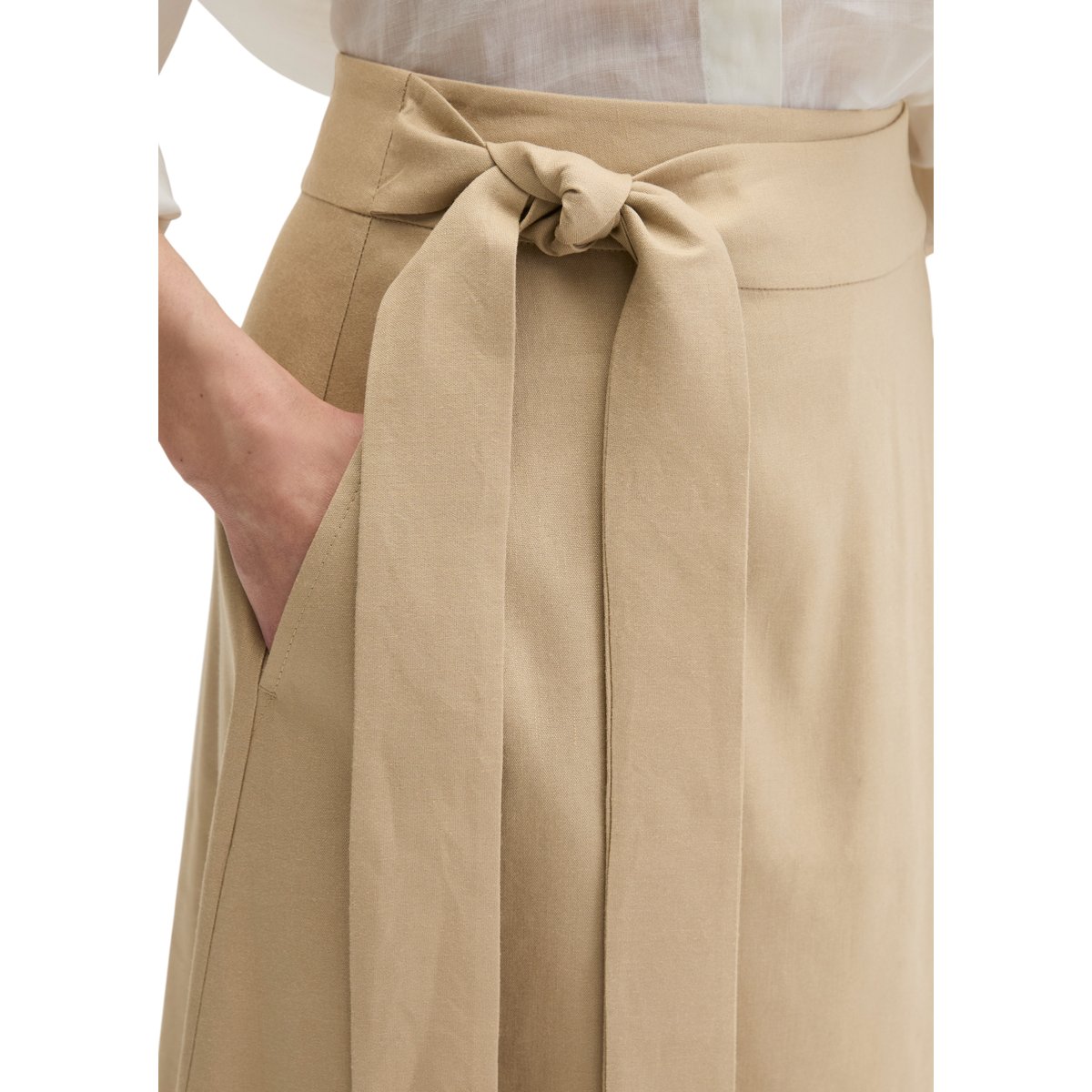 Jupe portefeuille regular en viscose-lin stretch beige, MARC O'POLO
