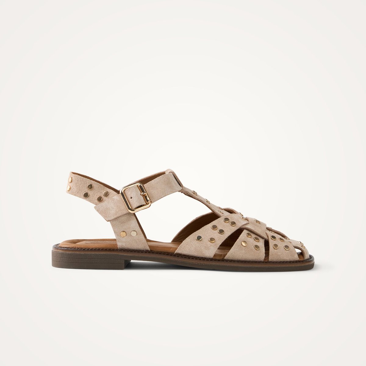 Sandales plates en suède cloutées VALE beige, VANESSA WU