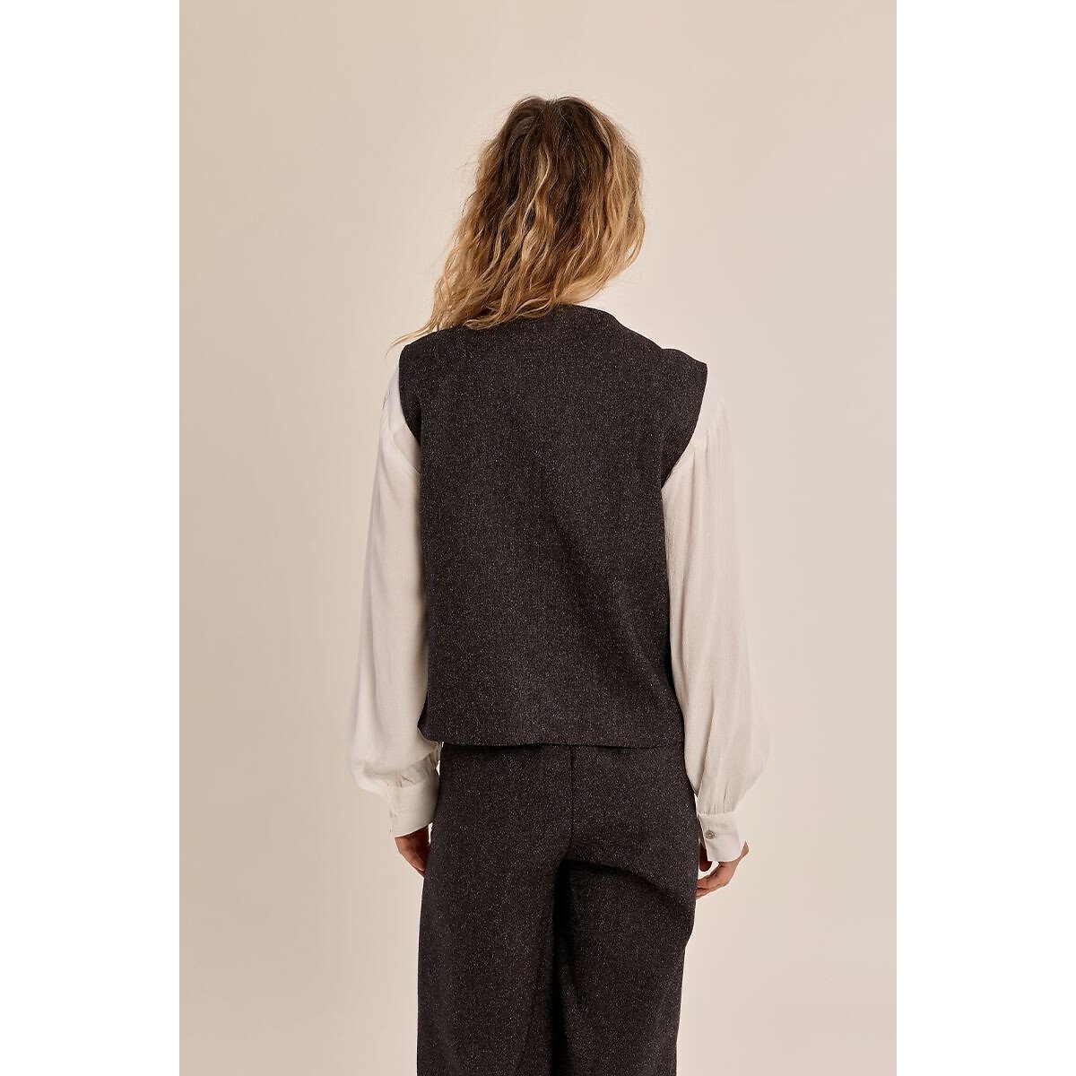 Gilet de costume col rond noir, MOLLY BRACKEN