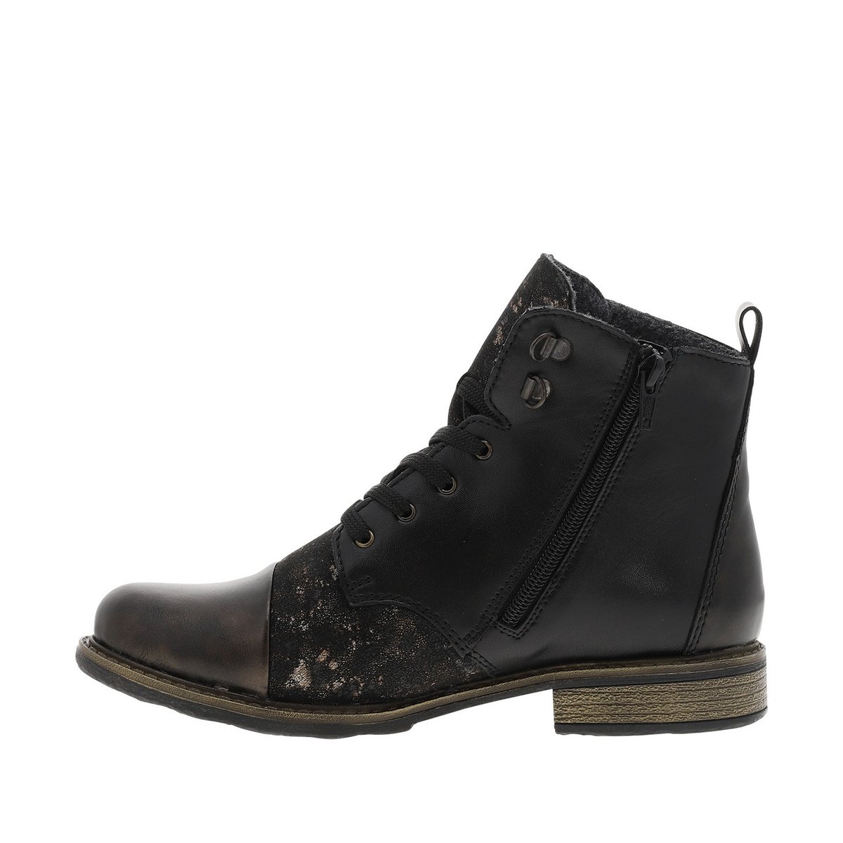 Bottines en cuir noires avec semelle à talon décroché bas et zip latéral noires, RIEKER