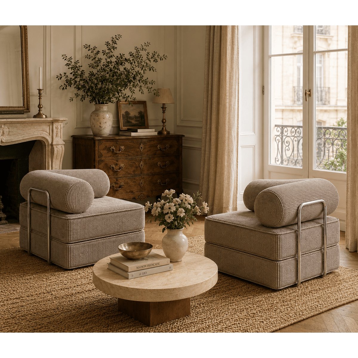 Fauteuil modulable en velours côtelé SURB crème, MEOW BABY