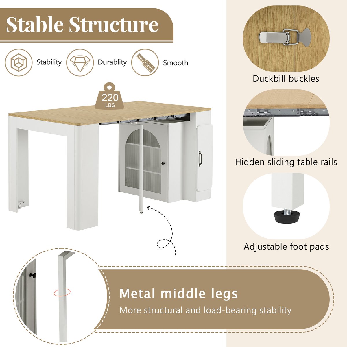 Table à manger extensible à allonge papillon intégrée, ELMOC chêne, MEUBLES COSY