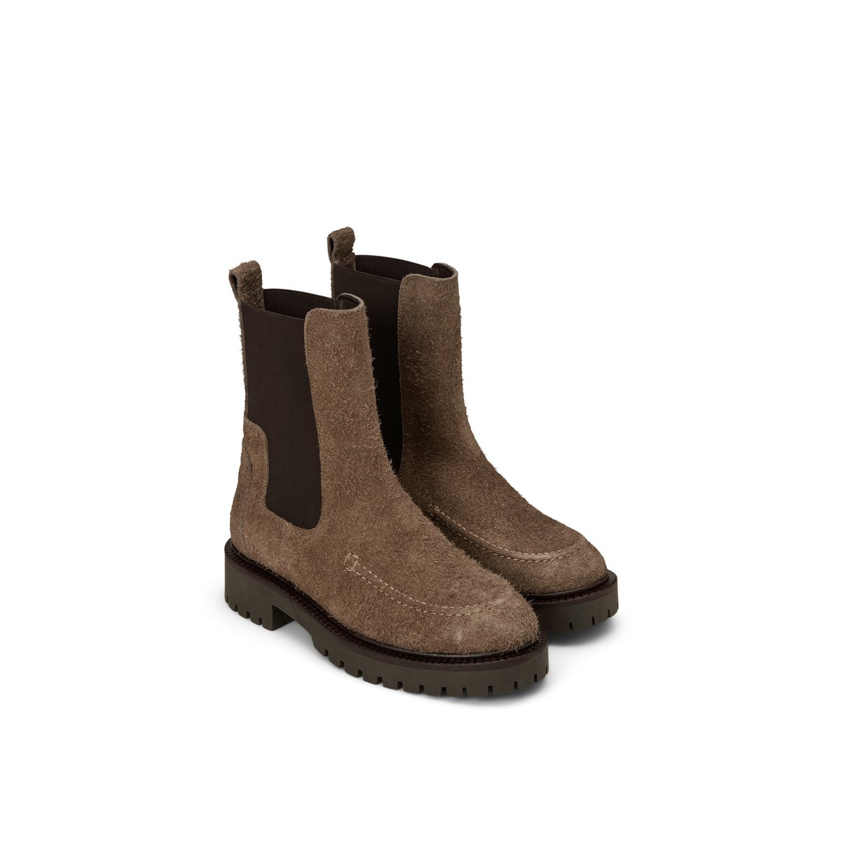 Bottines Chelsea modèle Phia en cuir velours à poils longs marron, MARC O'POLO