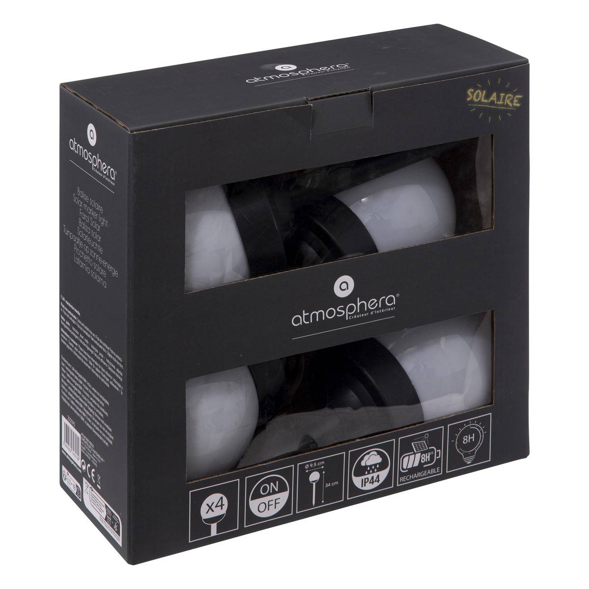Lot de 4 balises solaires TEA noir et blanc, ATMOSPHERA