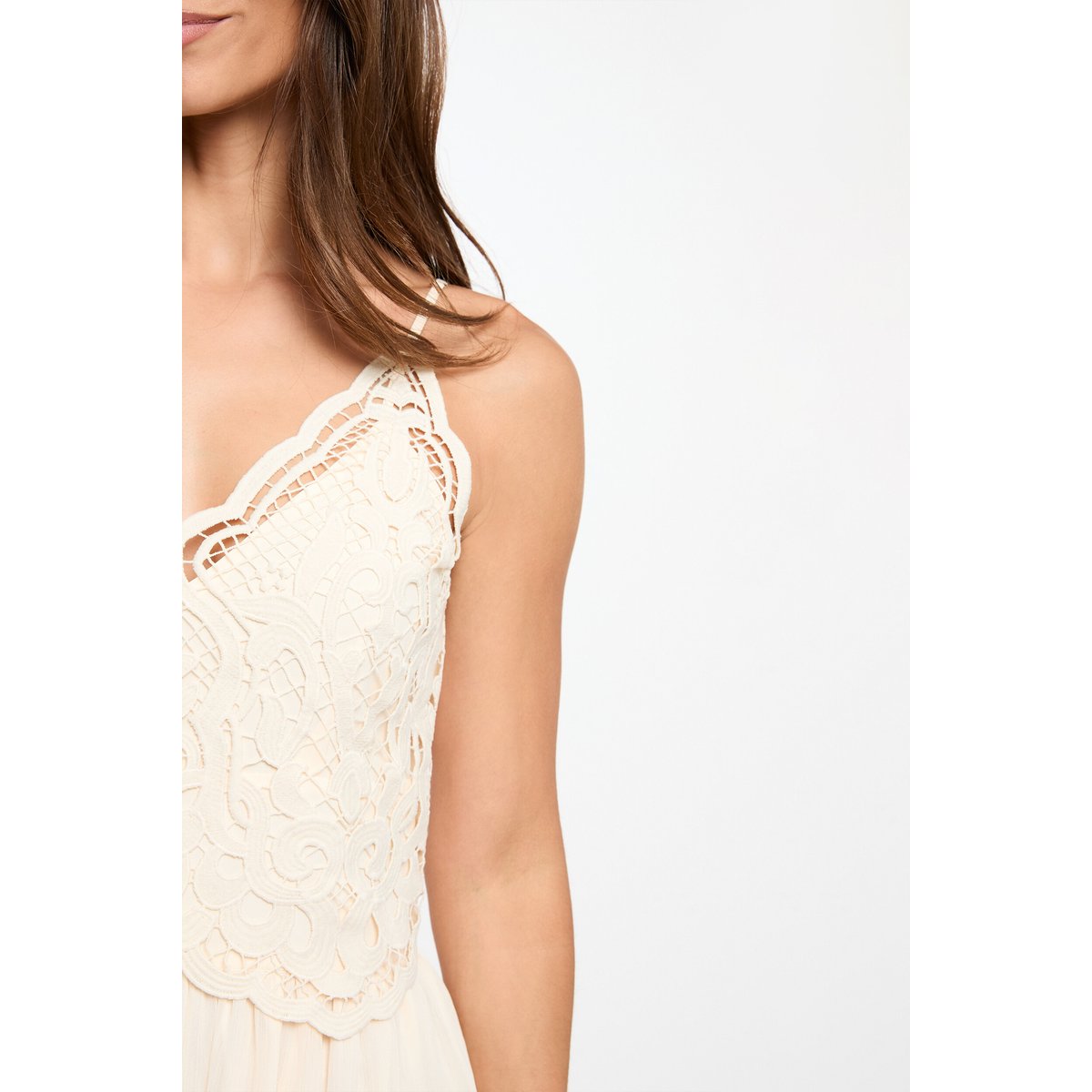 Robe longue dentelle creme, MORGAN