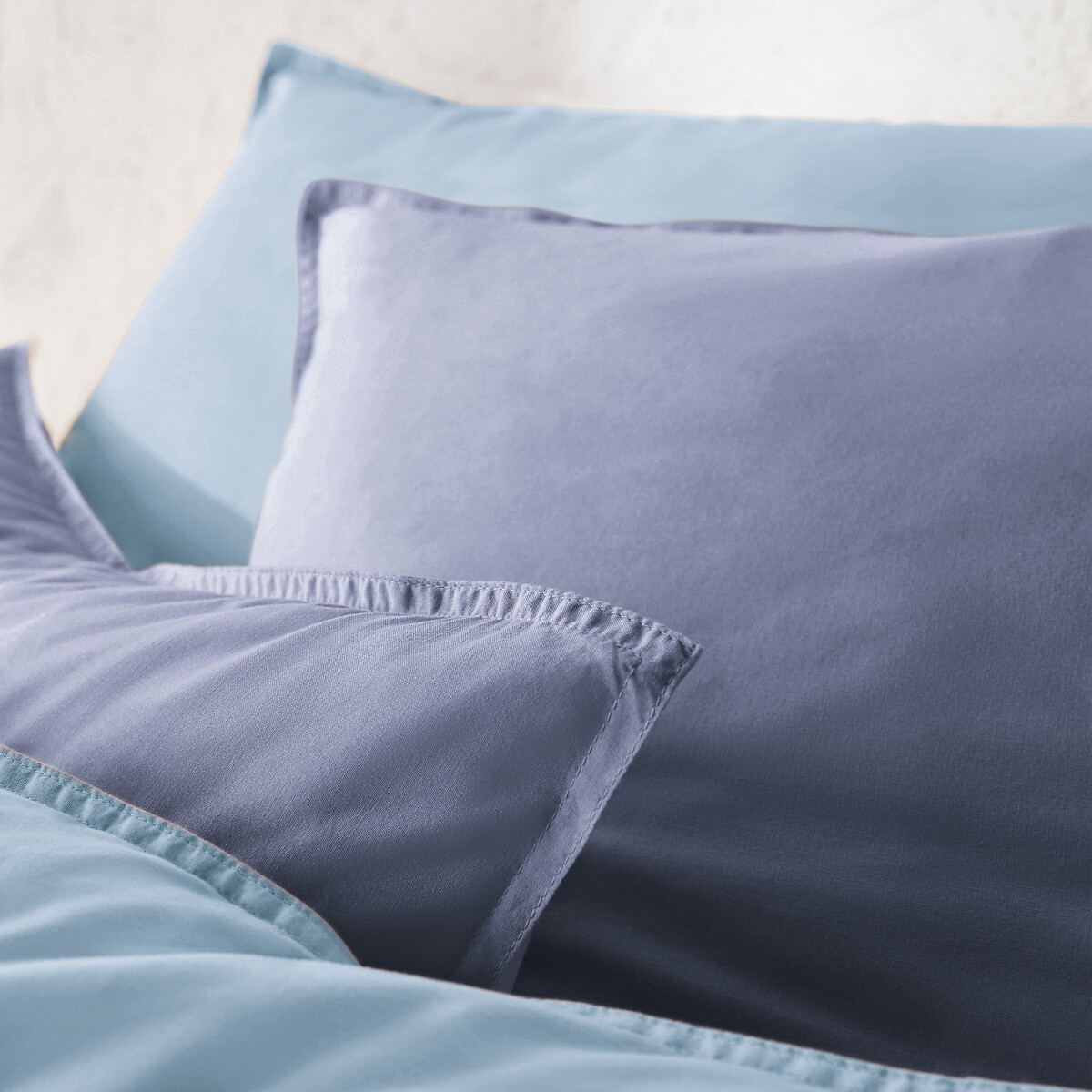 Housse de couette unie en coton lavé, Scenario bleu cyclades, LA REDOUTE INTERIEURS