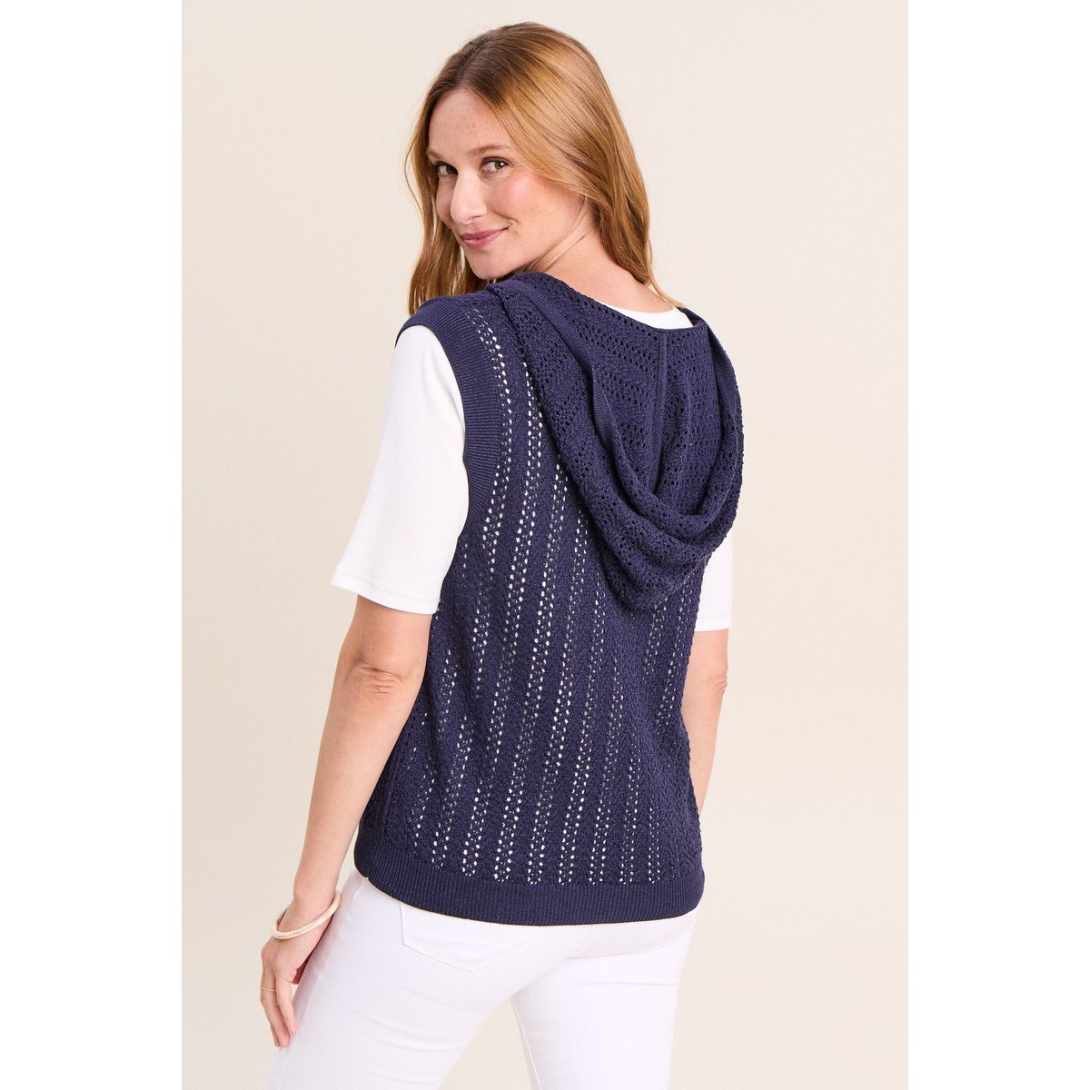 Pull droit sans manches à capuche bleu marine, BREAL
