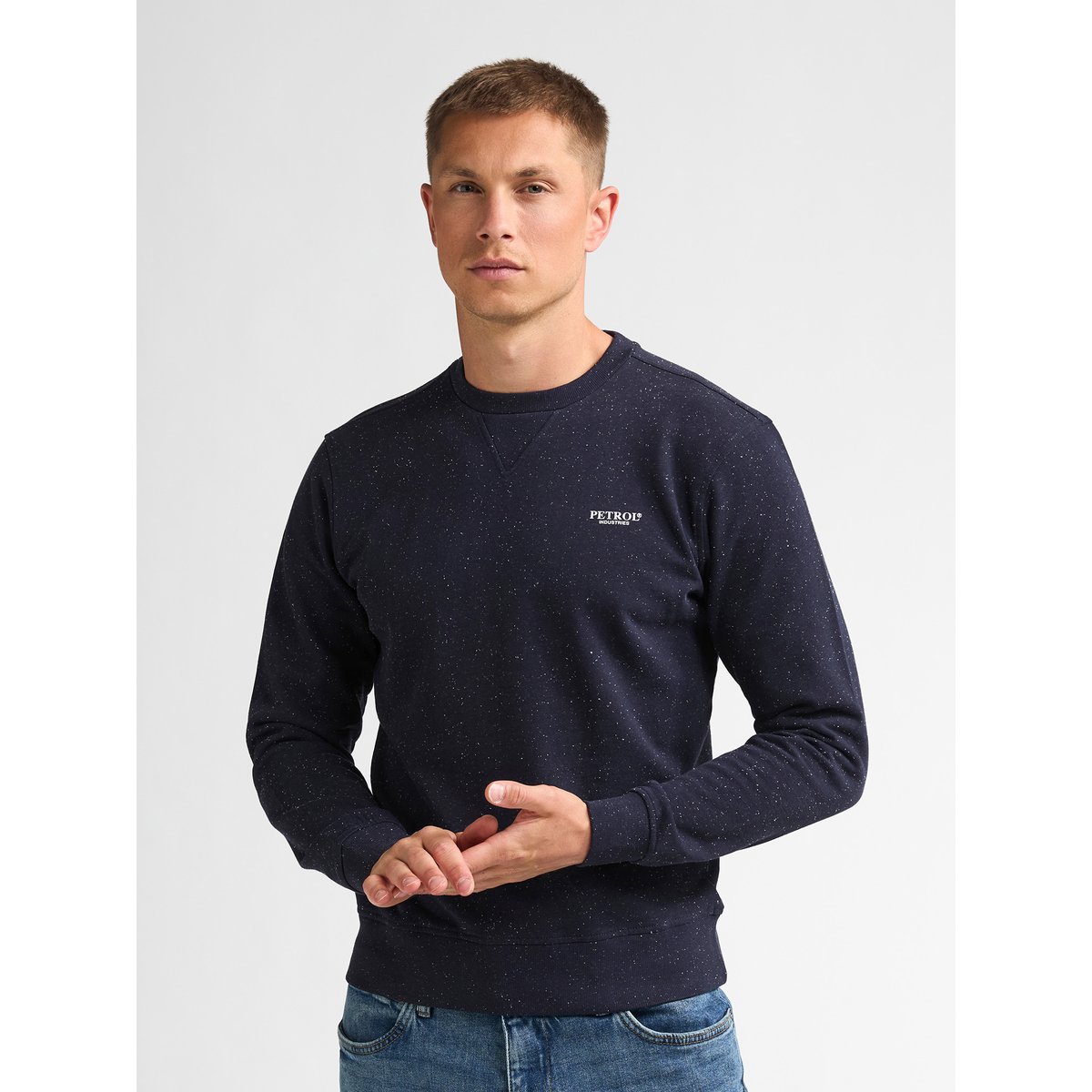 Sweat col rond chiné rosewood bleu royal navy, PETROL INDUSTRIES