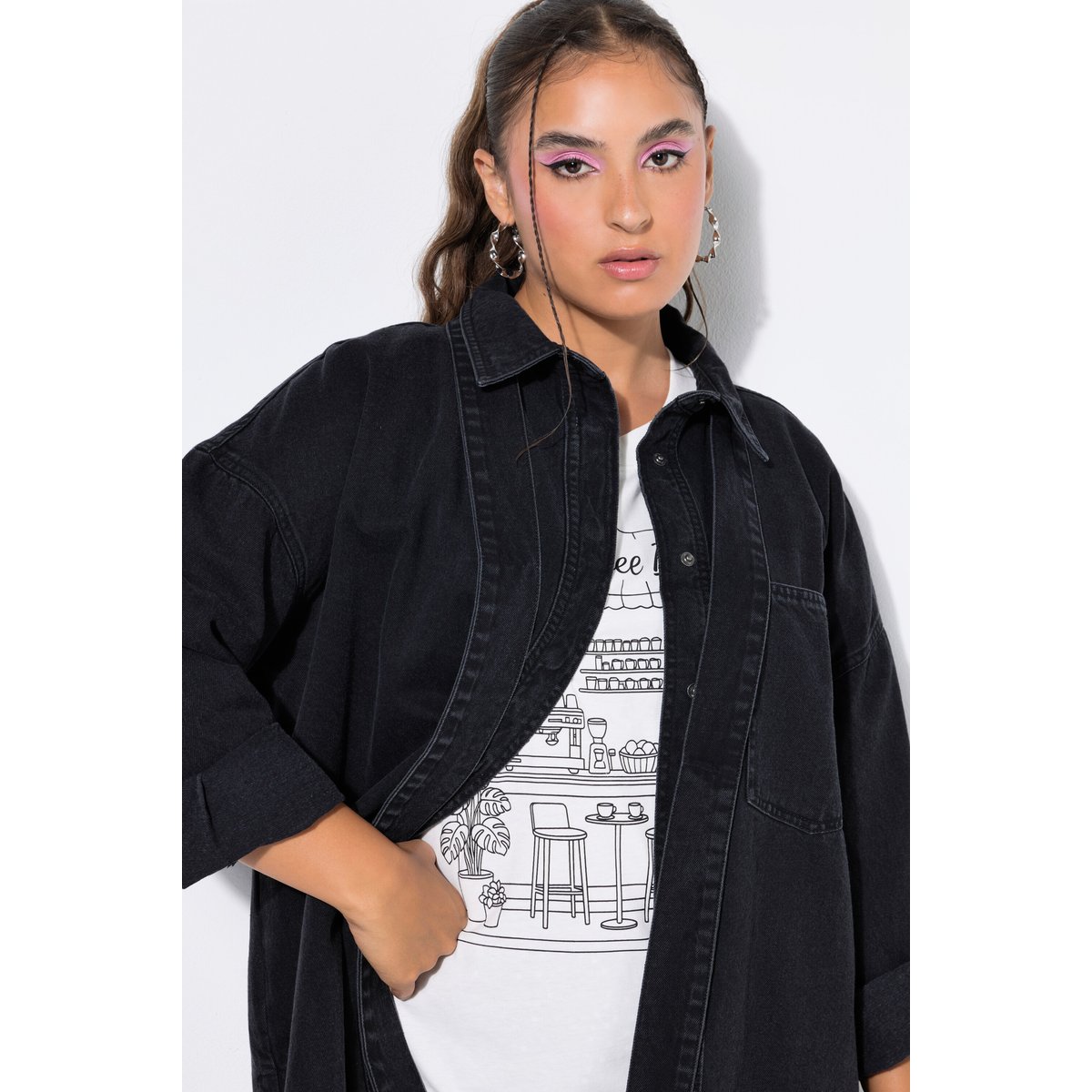 Chemise en jean, coupe oversize, nœud noir, STUDIO UNTOLD