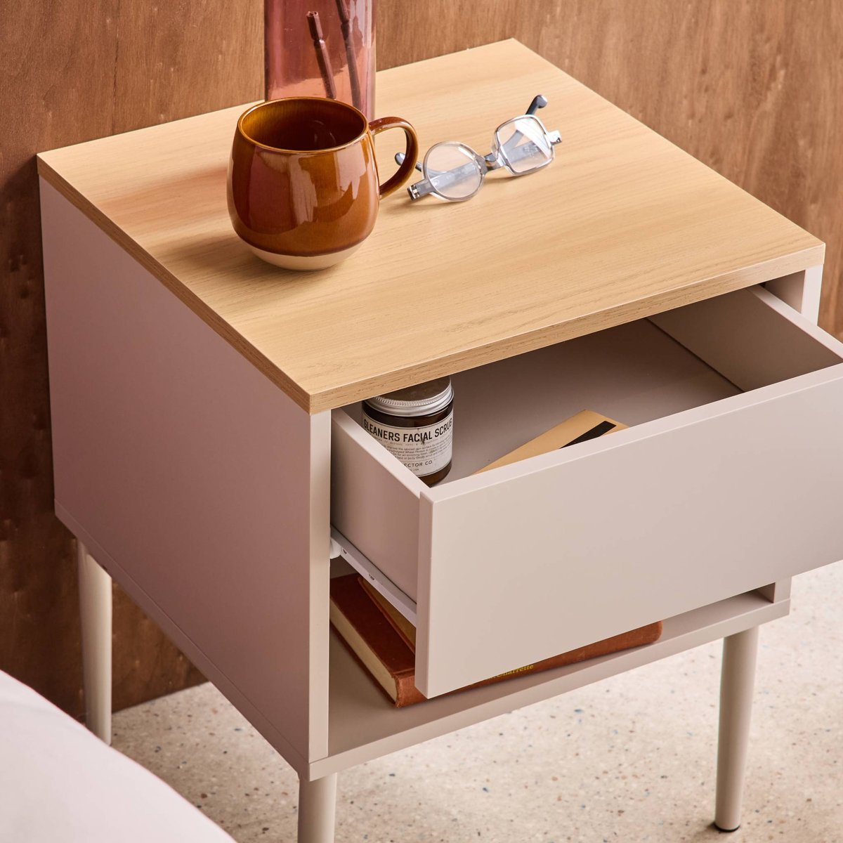 Table de chevet décor bois piétement métal 1 tiroir 1 niche (lot de 2) ASHTON gris, SWEEEK