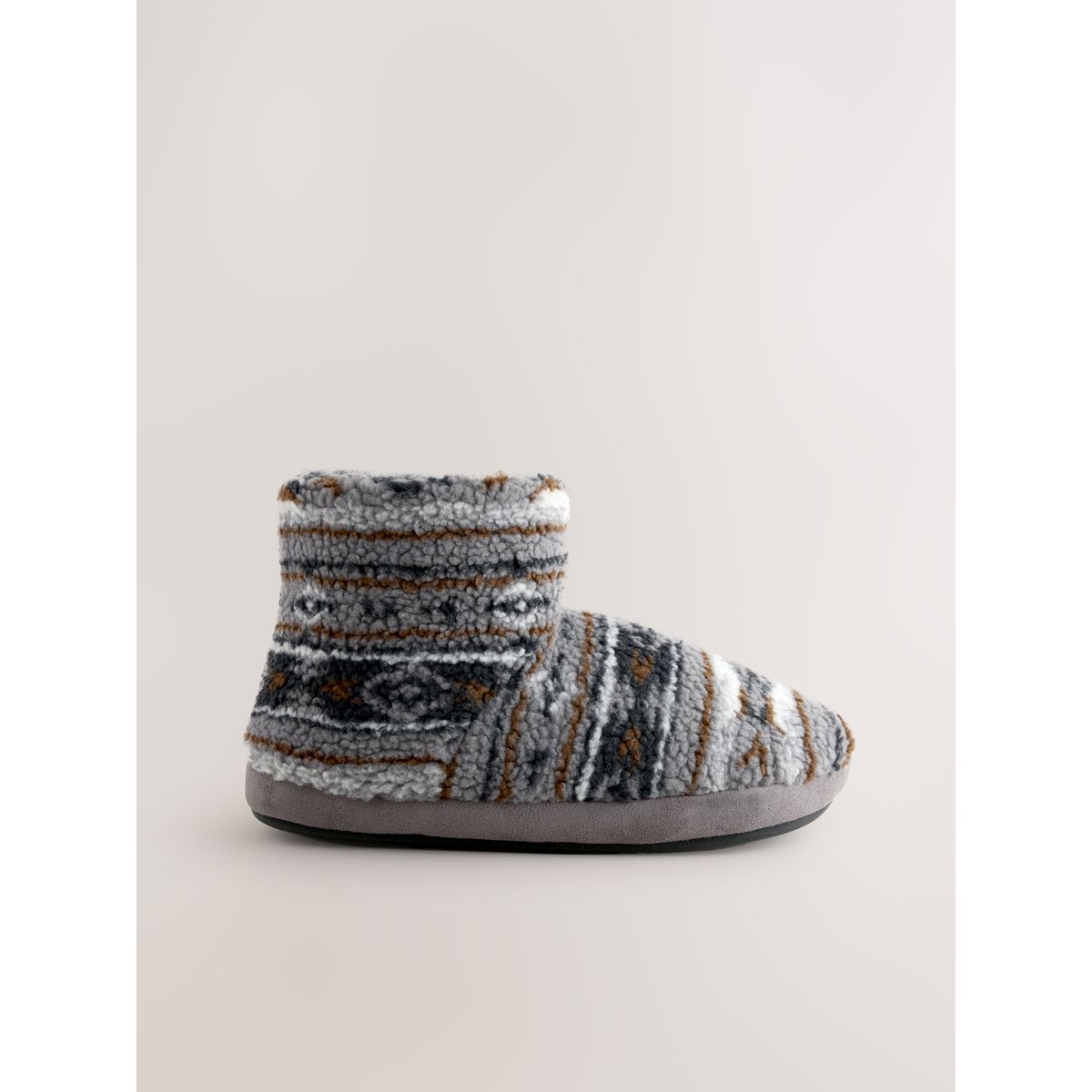 Chaussons bottines en polaire à motif gris, NEXT