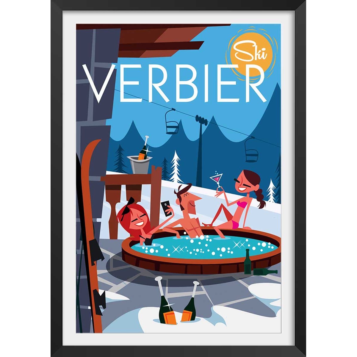 Poster de verbier affiche + cadre en bois - noir, HEXOA