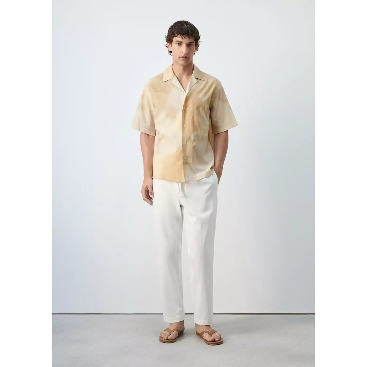 Chemise imprimée 100 % coton vanille, MANGO MAN