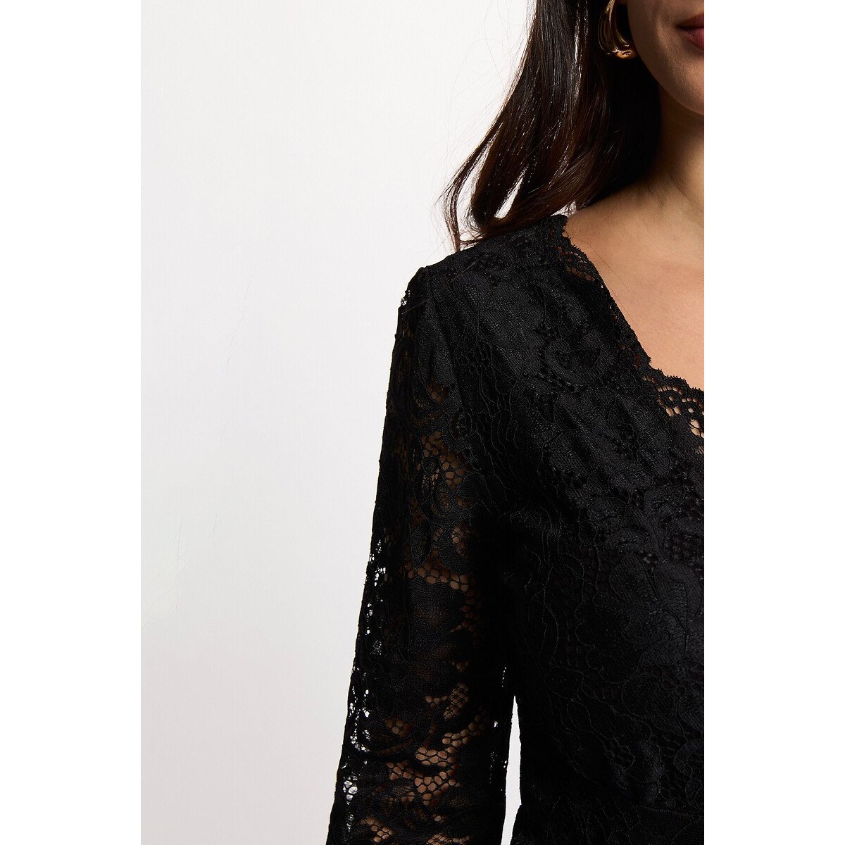 Body col V, en dentelle noir, MORGAN