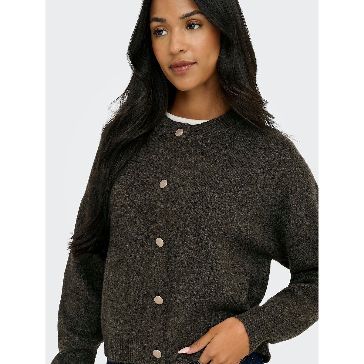 Gilet boutonnée col rond noir chiné, JDY