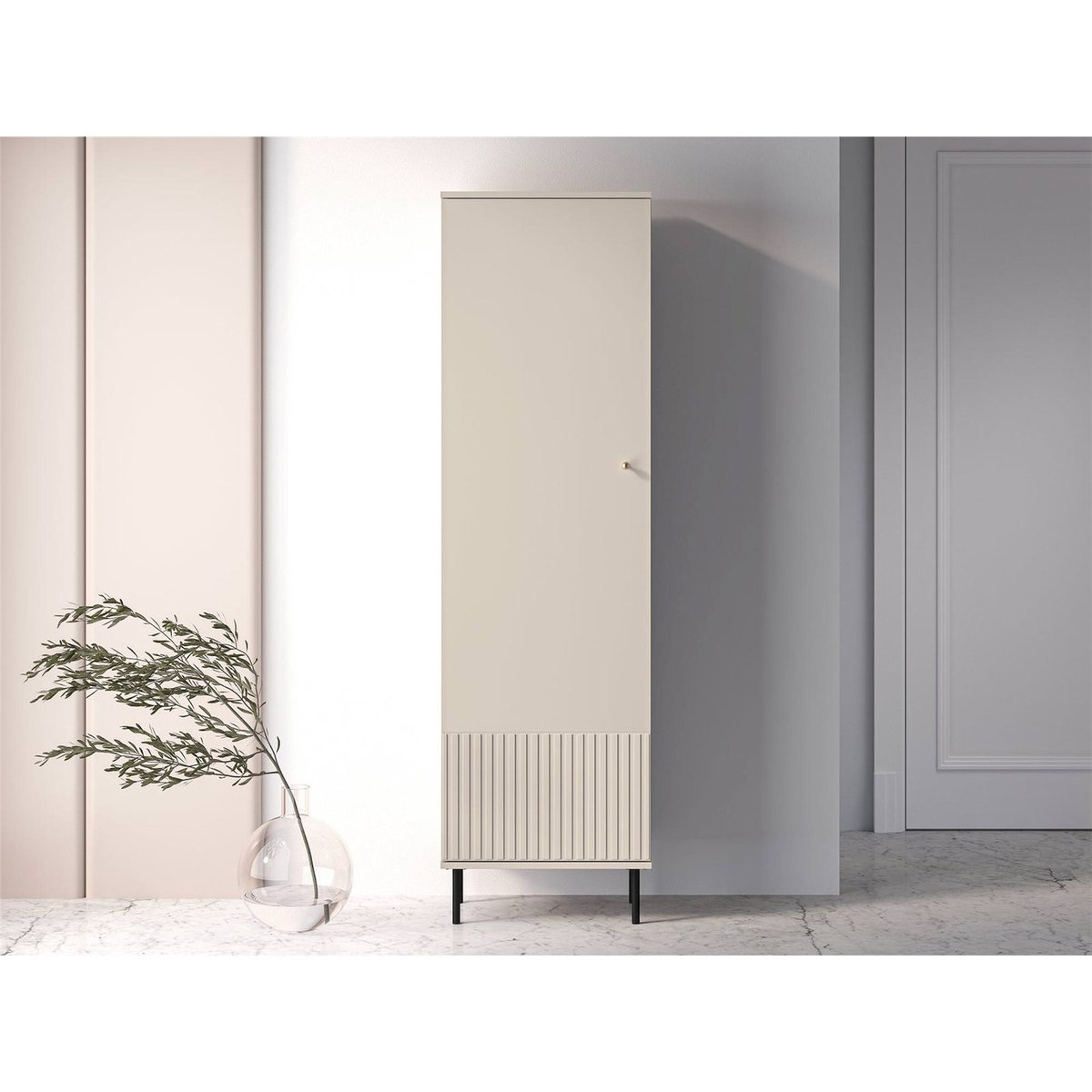 Armoire d'entrée à lames CALETTO beige cachemire avec poignée dorée, RECOLLECTION