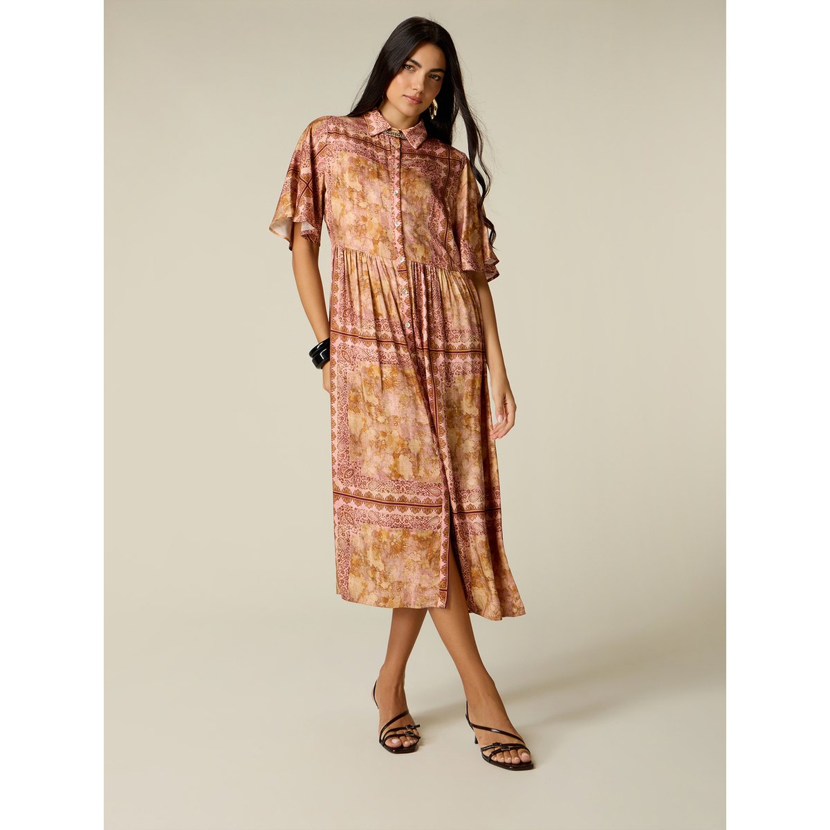 Robe chemisier fantaisie orange soleil, OLTRE