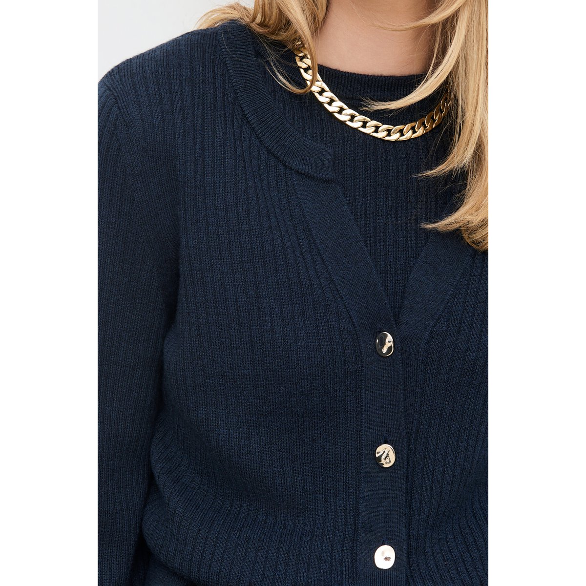 Pull droit col tunisien MBENEDICTE bleu marine, CAROLL