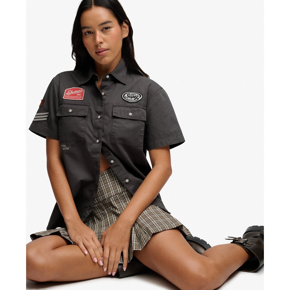 Chemise Scout Manches Courtes Coupe Décontractée gris acier, SUPERDRY