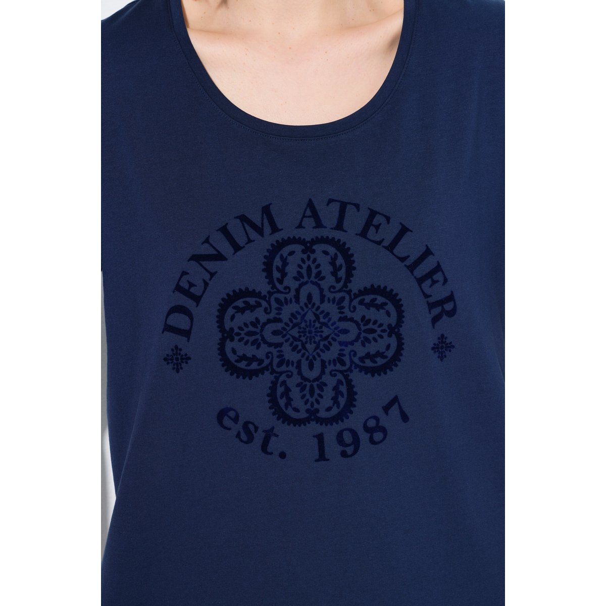 T-shirt imprimé floqué bleu encre, ULLA POPKEN