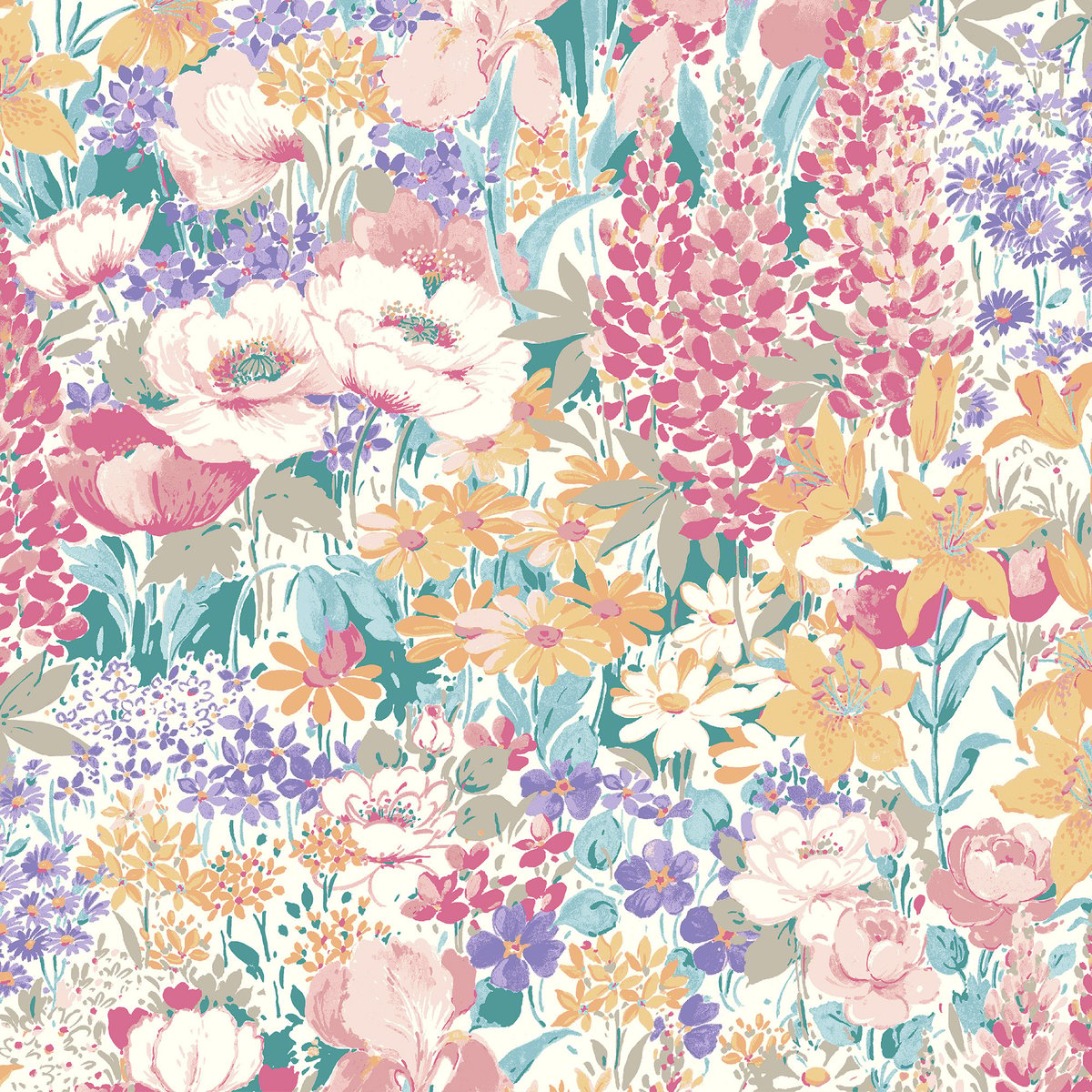 Papier peint Fleurs des champs Everingham Meadow multicolore, LAURA ASHLEY