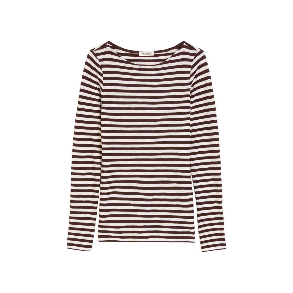 T-shirt à rayures longues régulier en jersey slub rouge foncé, MARC O'POLO