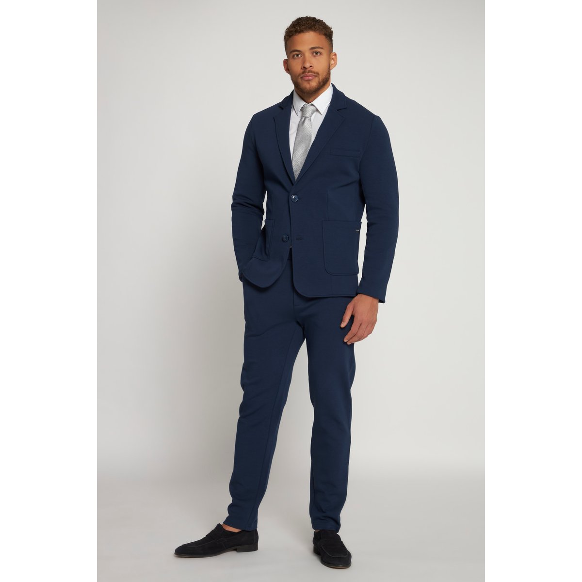 Pantalon chino en jersey bleu nuit mat, JP1880