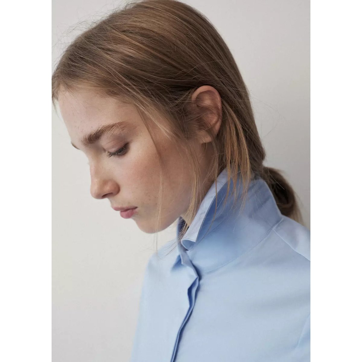 Chemise popeline courte bleu ciel, MANGO
