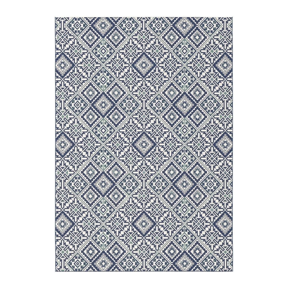 Tapis graphique intérieur extérieur NAZARE bleu naturel, AFK LIVING