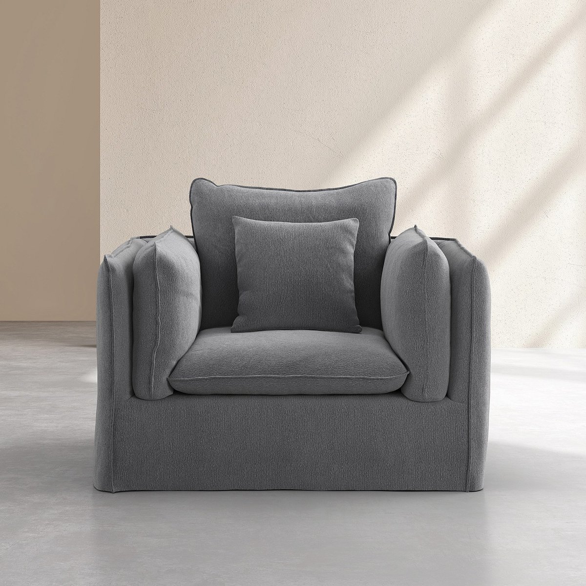 Fauteuil déhoussable en coton et lin ANDRIA gris anthracite, HABITAT