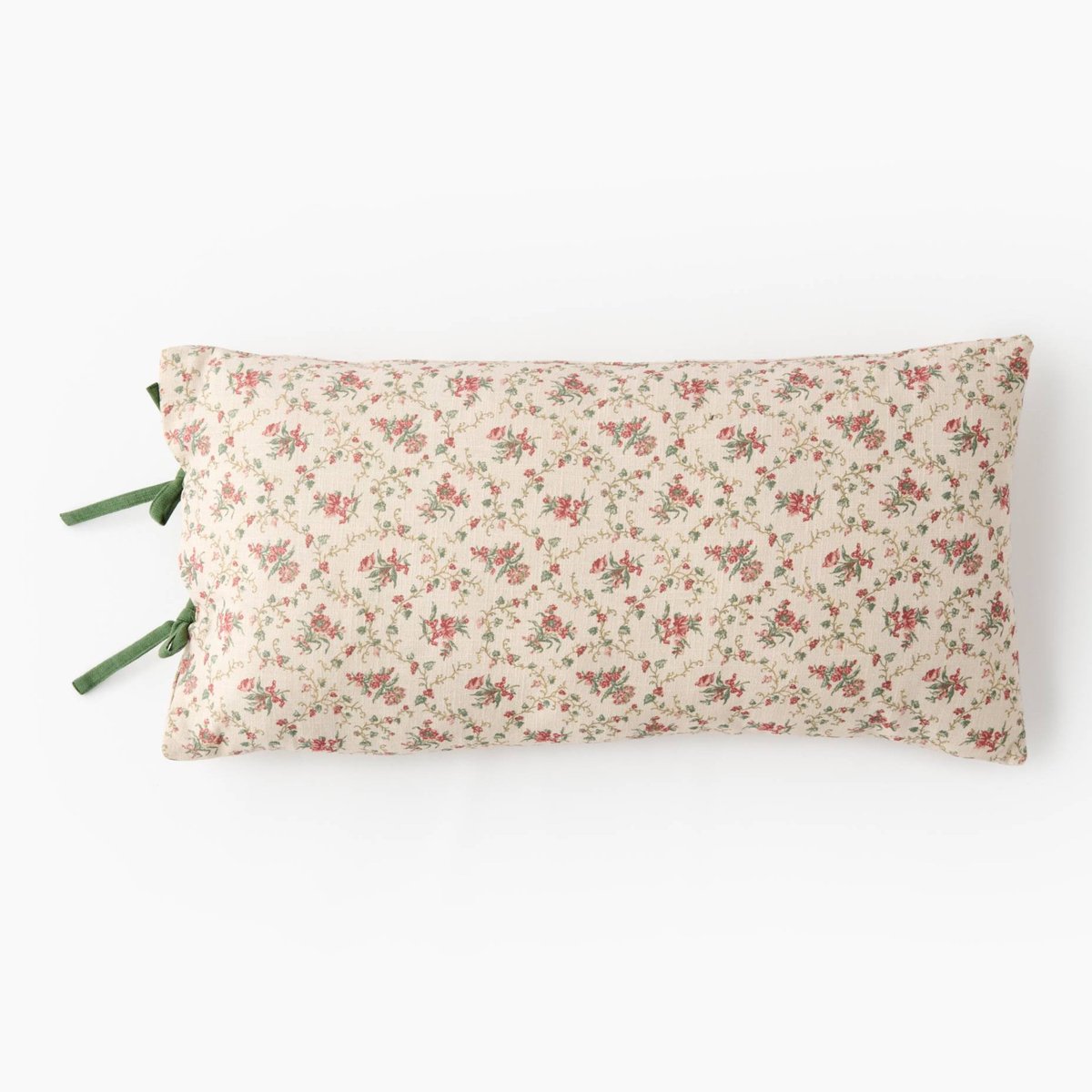 Coussin imprimé fleurs avec nouettes, 35x70cm, coton off white, MONOPRIX