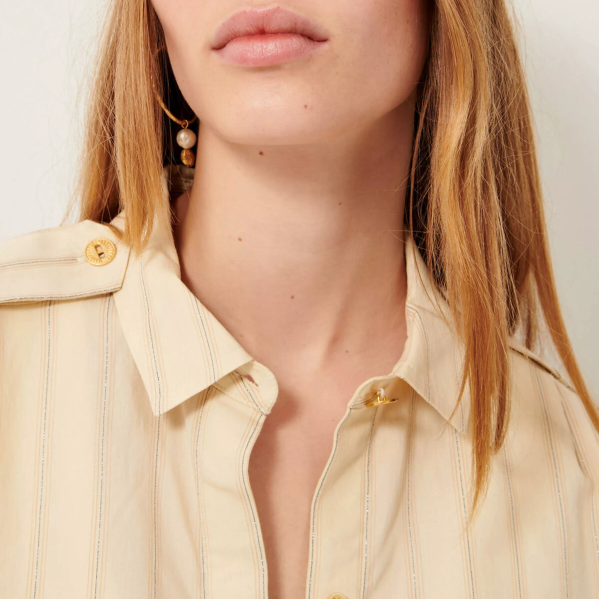 Ginger Striped Oversize Shirt with Shoulder Tabs ecru , SESSUN