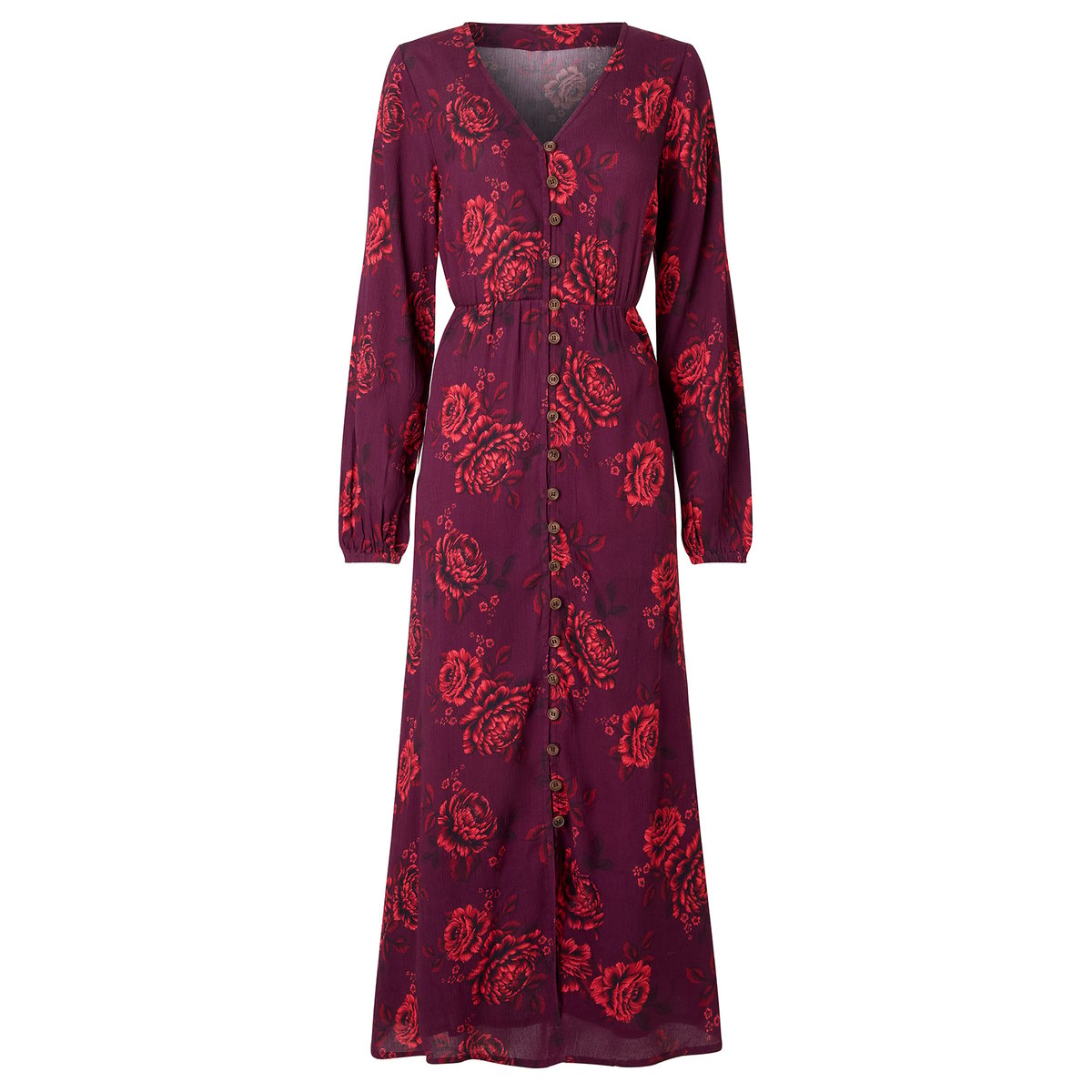 Robe Longue Boutonnée Roses Éclatantes rouge, JOE BROWNS