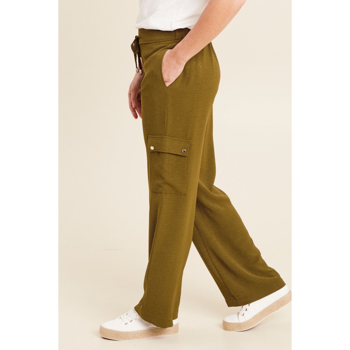 Pantalon cargo lien à nouer vert olive, BREAL