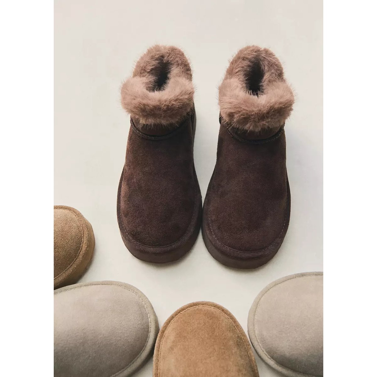 Bottines cuir imitation mouton chocolat, MANGO KIDS