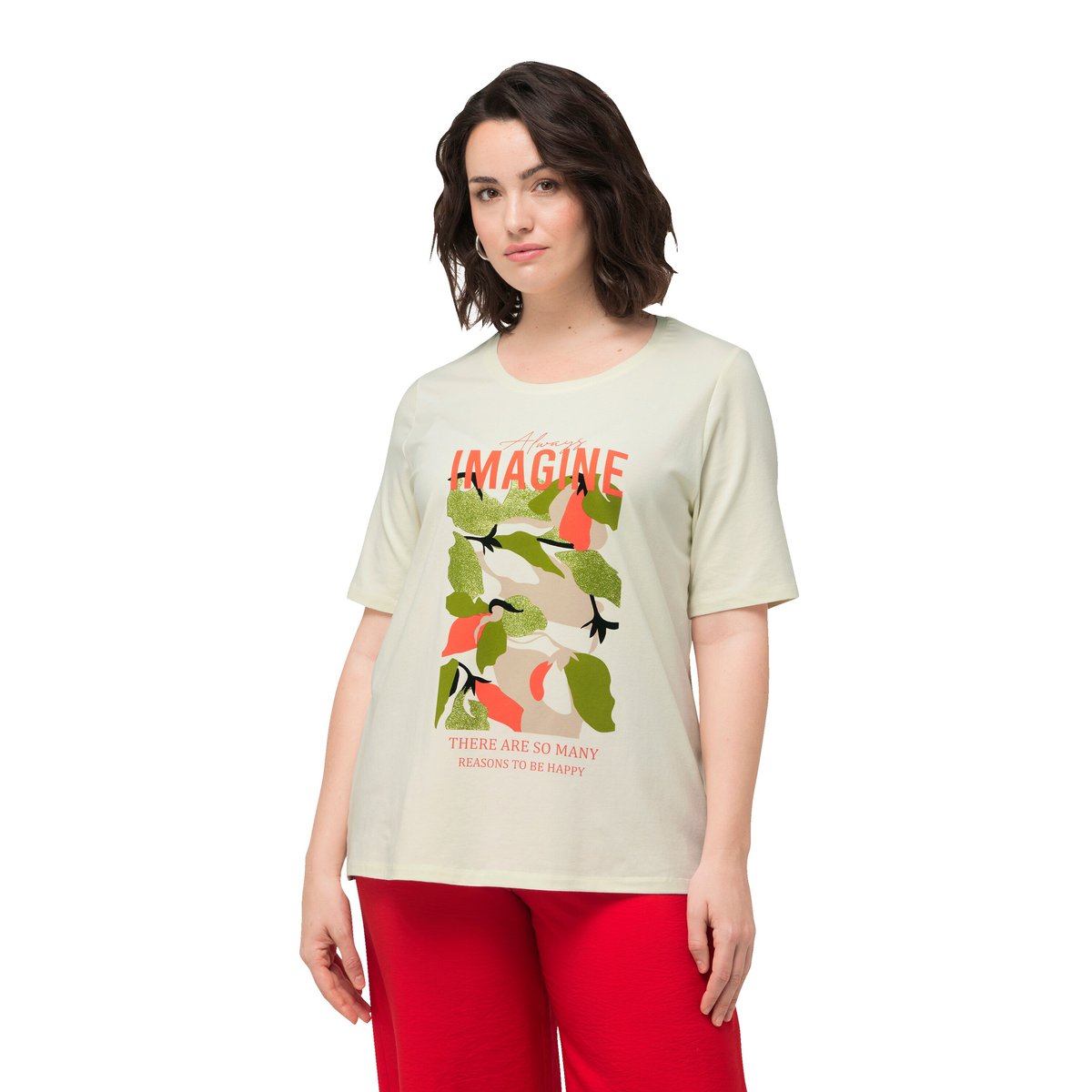T-shirt à imprimé Imagine avec col rond et blanc crème, ULLA POPKEN