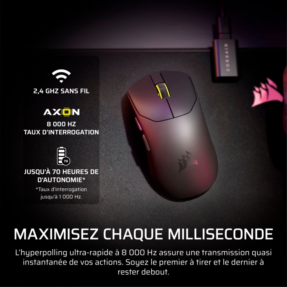 Souris Gamer Sans Fil SABRE v2 PRO ultralight wireless couleur unique, CORSAIR