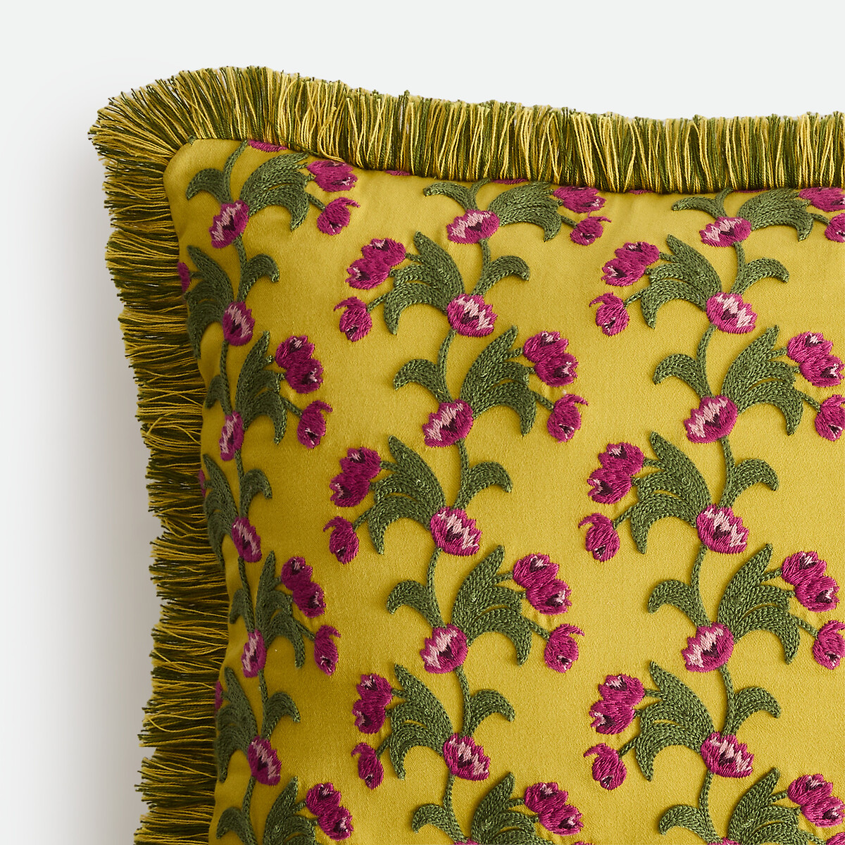 Housse de coussin coton, rectangulaire, brodée, MILZI jaune, LA REDOUTE INTERIEURS