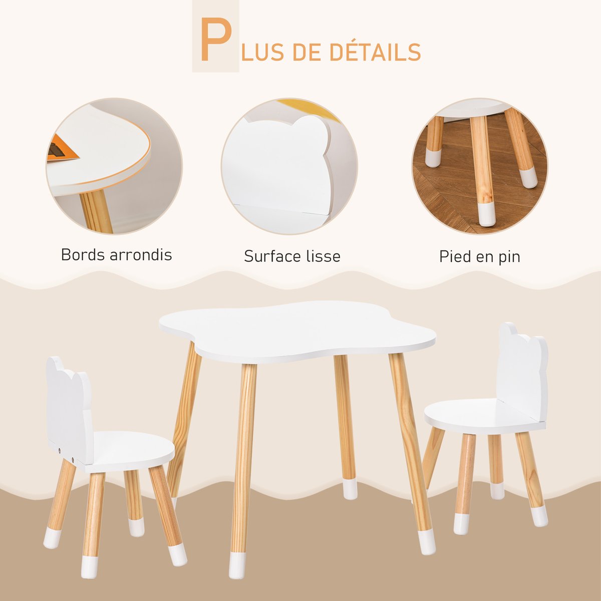 Ensemble table et chaises pour enfants MDF blanc, HOMCOM