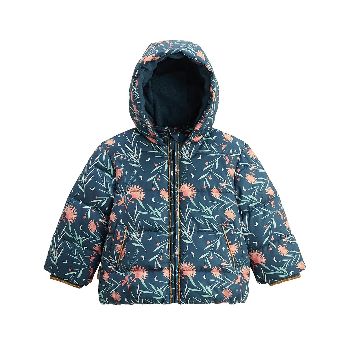 Doudoune enfant imperméable doublée polaire avec capuche Dina bleu, PETIT BEGUIN